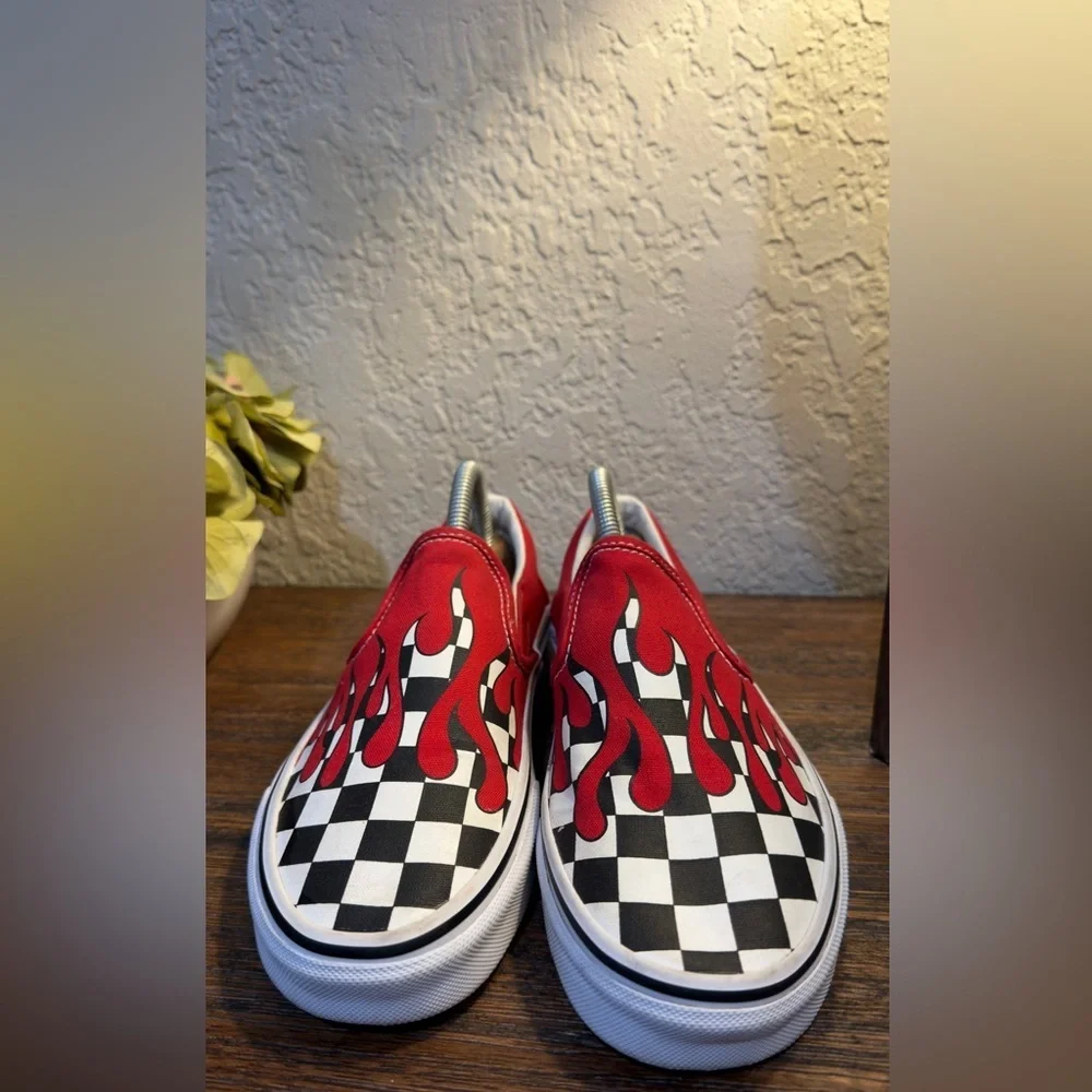Vans Slip On Checker Blood Drips Flame Red Sneakers Shoes Men’s 5.5 Women’s 7.0 - Picture 11 of 12